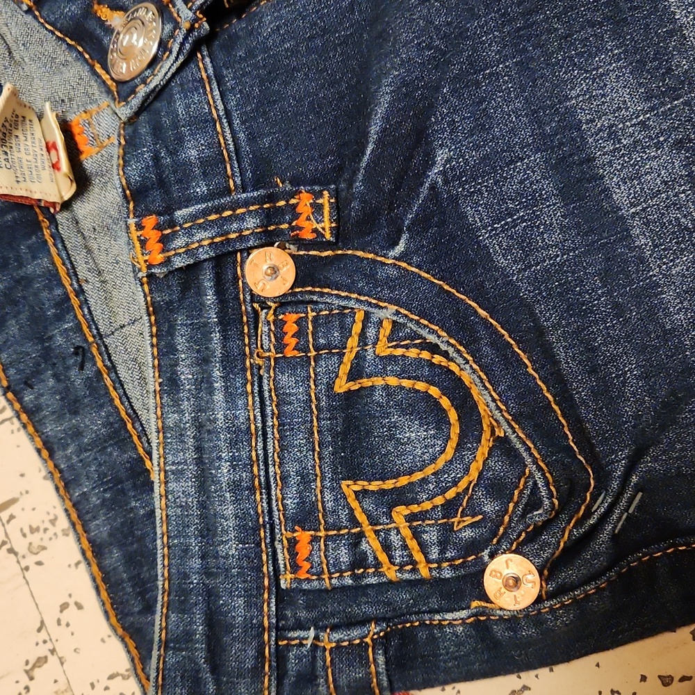 True Religion Dark Blue Distressed Billy Super T Slim Straight Leg Jeans BNWT - Picture 4 of 10